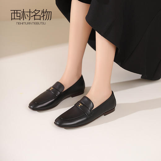 西村名物2024夏季新品真皮平底小皮鞋女软面软底通勤高级浅口单鞋X24AM13991 商品图2