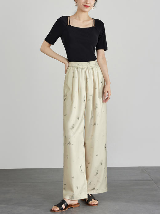 【专属特价】熙世界新中式水墨扎染阔腿裤夏薄款休闲高腰垂感凉凉裤直筒裤子 商品图2