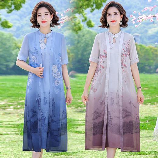 TZF-夏季中年女装假两件连衣裙新中式夏装气质遮肚子裙子 商品图4