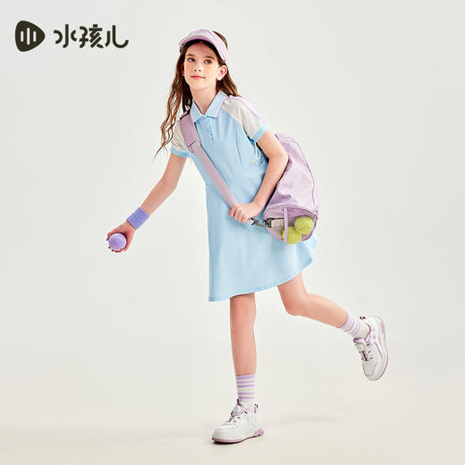 水孩儿童装夏季新款女童防晒凉感连衣裙女孩POLO领高弹力运动上衣甜美裙子 商品图2