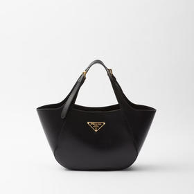 PRADA 普拉达 女士珐琅三角形金属徽标中号皮革托特包 黑色 1BG483 2AIX F0002 OOO