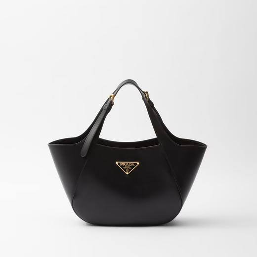 PRADA 普拉达 女士珐琅三角形金属徽标中号皮革托特包 黑色 1BG483 2AIX F0002 OOO 商品图0