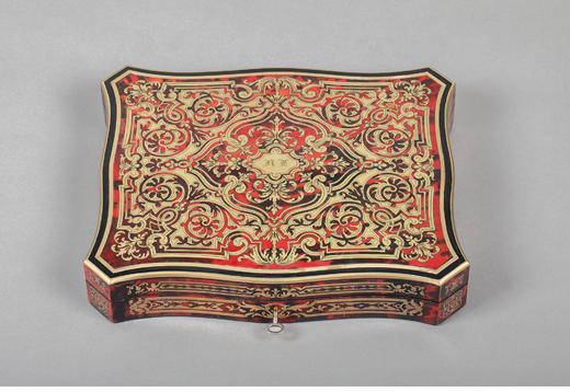 独角鹿西洋古董1850-1870年代法国出品母贝筹码布勒镶嵌游戏盒 商品图0