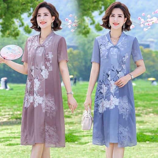 TZF-中国风妈妈夏装短袖连衣裙V领新中式洋气旗袍裙子复古 商品图2