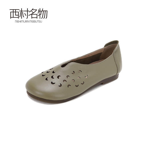 西村名物2024夏季新品软底软面妈妈鞋镂空浅口单鞋平跟透气休闲鞋 商品图2