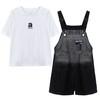 儿童2024女童夏季新品字母款全棉T恤＋牛仔背带裤中大童两件套 商品缩略图4