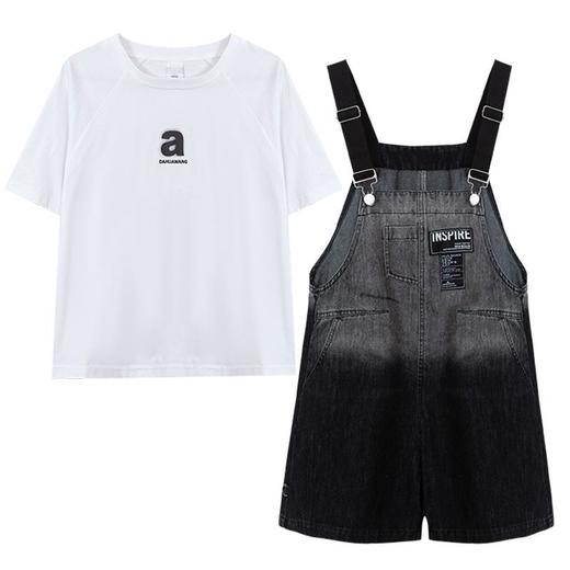 儿童2024女童夏季新品字母款全棉T恤＋牛仔背带裤中大童两件套 商品图4