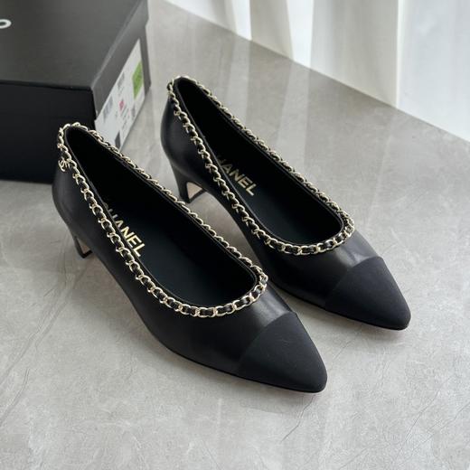 外贸原单小香风羊皮女鞋中跟链条法式复古单鞋通勤气质百搭平底鞋高跟鞋 商品图9