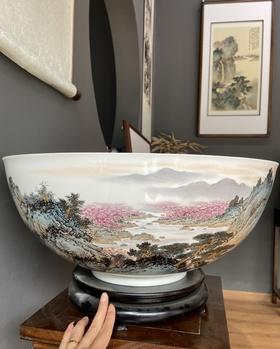 釉下彩桃花依旧笑春风薄胎碗