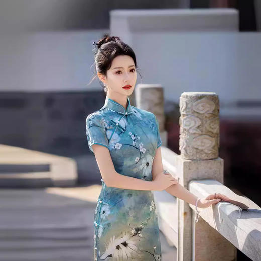 优雅复古气质，印花丝绸旗袍XS118 商品图1