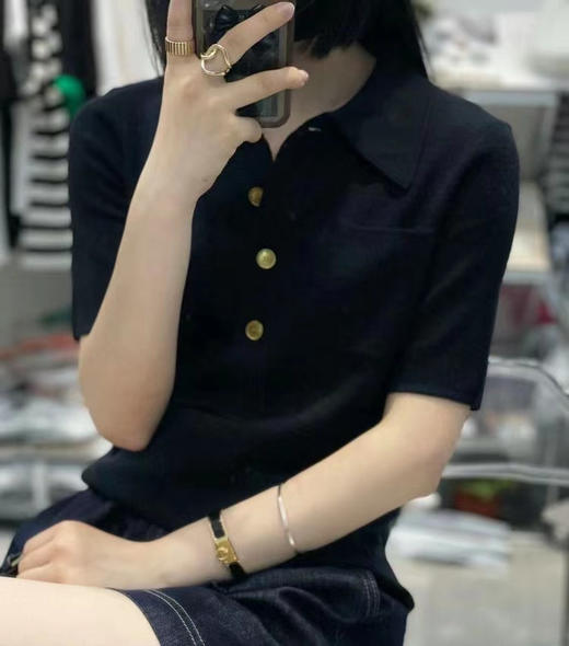 雀说 洋气POLO领天丝+精纺羊毛短袖针织薄款半袖衬衣领打底T恤衫4ZF-42101 商品图5