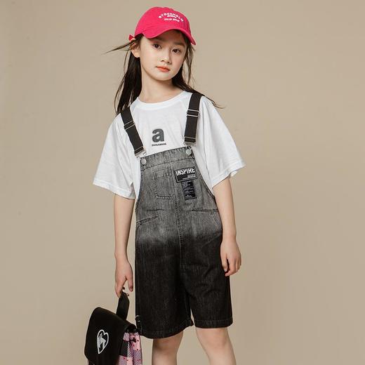 儿童2024女童夏季新品字母款全棉T恤＋牛仔背带裤中大童两件套 商品图0