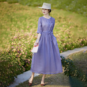 气质圆领重工刺绣，显瘦a字裙苎麻连衣裙TT96210