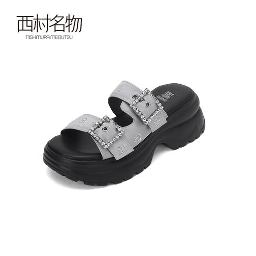 西村名物2024夏季新品透气休闲增高凉拖女外穿时尚柔软真皮纯色T24BJ20051 商品图0