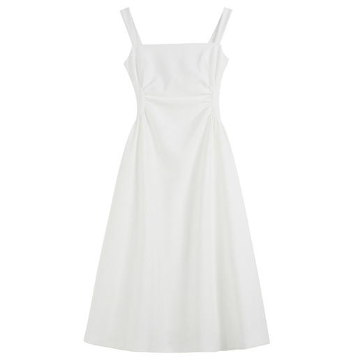 HT-5188实拍 白色吊带连衣裙新款方领法式收腰小众领证长裙子 商品图4