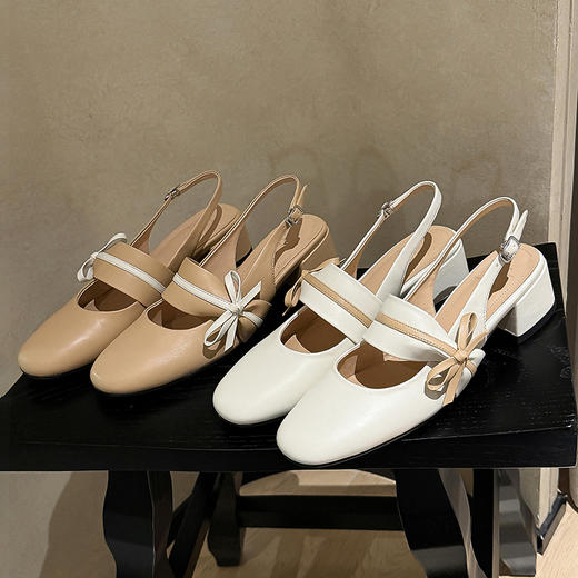 【预售5天】浅口气质蝴蝶结凉鞋，圆头中粗跟后空单鞋XDD&DZ-6025 商品图0