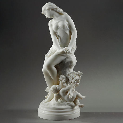 独角鹿西洋古董19世纪法国出品「维纳斯与丘比特」主题卡拉拉大理石雕塑 商品图2
