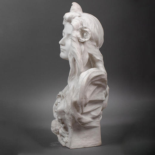 独角鹿西洋古董1900年代西班牙出品卡拉拉大理石精雕少女主题半身像 商品图2