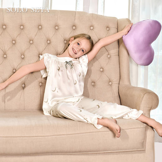 solo seta22姆米真丝儿童印花睡衣套装女桑蚕丝可爱家居服丝绸新 商品图0