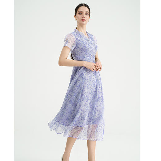 司歌印花雪纺短袖修身连衣裙A891231X 商品图0