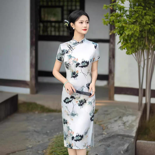 日常修身气质显瘦，中长双层丝绸旗袍ZA- 82304 商品图2