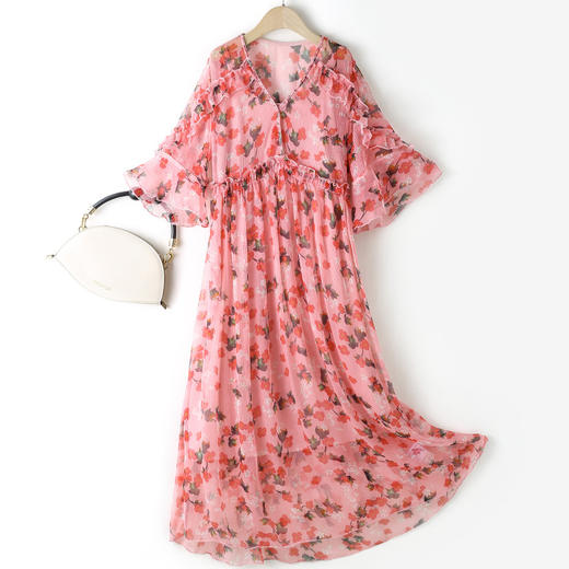 丁摩 真丝连衣裙春夏季新款桑蚕丝仙女裙法式碎花裙女装4ZF-68976 商品图0