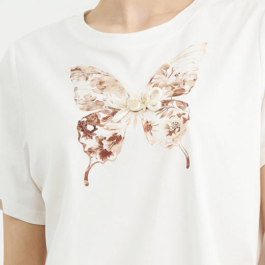 司歌圆领棉短袖T恤印花钉珠宽松休闲上衣F891401Y 商品图1