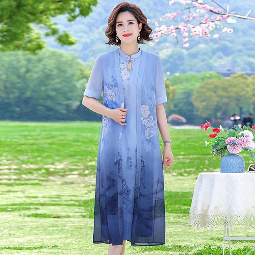 TZF-夏季中年女装假两件连衣裙新中式夏装气质遮肚子裙子 商品图5