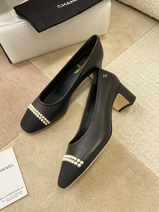 【牛货】小香经典拼接珍珠高跟鞋进口羊皮拼接丝绸方头浅口办公室通勤单鞋女 商品图4