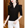 HT-2795实拍 新款气质百搭V领修身显瘦烫钻纯色中袖打底衫 商品缩略图2