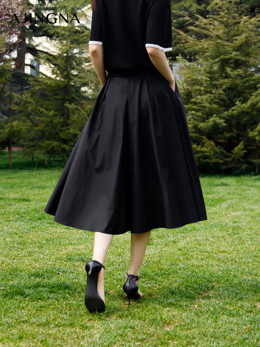 【积分兑换】阿菁娜2024春季新款A字优雅宽松半裙A29C113025 商品图4