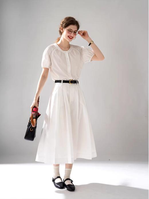 浮生八记/24A054/复古棉基础打褶通勤A字遮肉半裙 商品图0