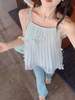 张心子【假日甜心】度假风仙气挂脖收褶吊带背心女夏季法式雪纺衫 U2404076 商品缩略图0