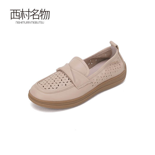 西村名物2024夏季新款真皮休闲百搭平底好穿镂空乐福鞋平底单鞋女T24AH13691 商品图1