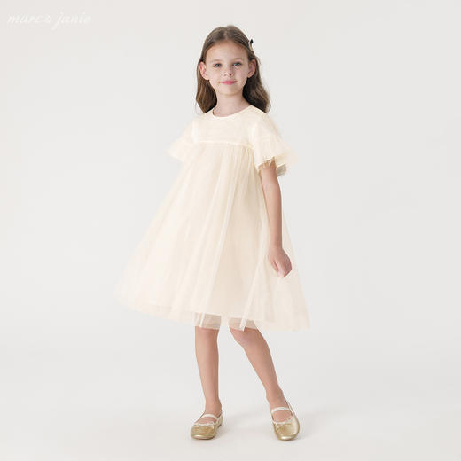 马克珍妮女童花边网纱拼接短袖连衣裙儿童裙子2024夏装新款240875 商品图1
