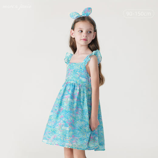【马克珍妮 芦芙】2024夏装女童莫奈花园棉真丝飞袖连衣裙240370 商品图0