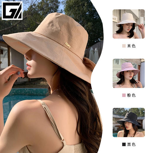 「5色可选！新款渔夫帽」女春夏户外出游防晒帽 遮阳盆帽简约显脸小帽配饰 商品图0