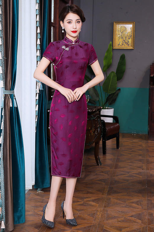 热销提花真丝旗袍素雅气质日常宴会TZRY21011 商品图1