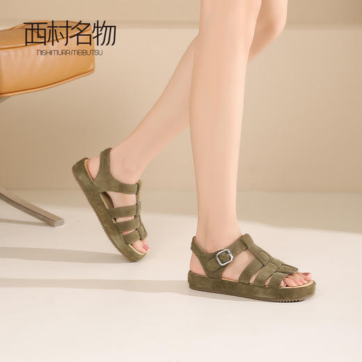西村名物2024新品真皮精致经典休闲日常高级凉鞋女夏季外穿一字带T24BG20251 商品图2