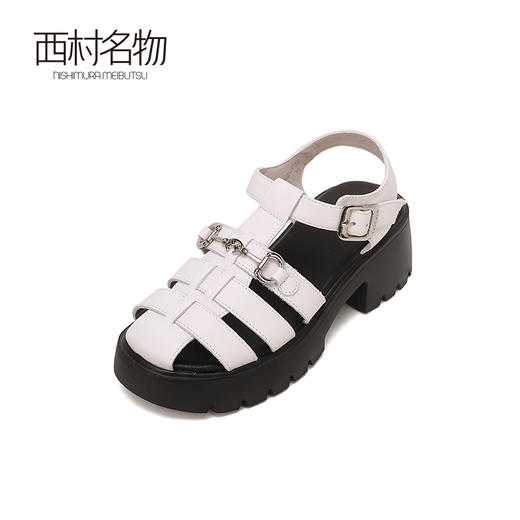 西村名物2024新品真皮经典休闲复古编织厚底高跟罗马凉鞋夏季外穿T24BG20441 商品图2