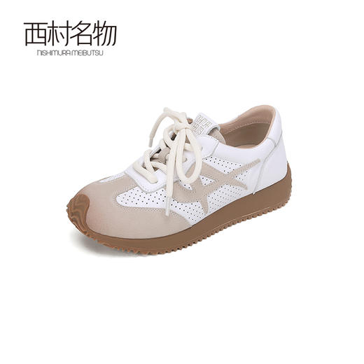 西村名物2024夏季新品复古真皮百搭拼色德训鞋女轻便软底休闲鞋X24AM13821 商品图0