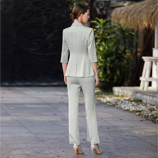 AD高级光泽感粉色西装套装女主持人正装时尚气质两粒扣经理工作服 商品图10