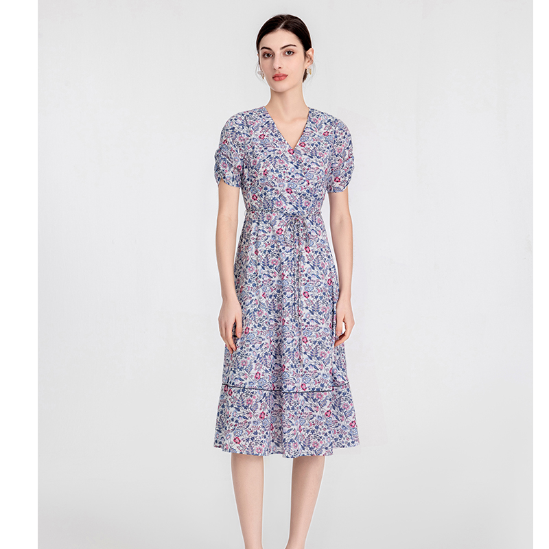 司歌短袖连衣裙v领优雅气质EA891252X