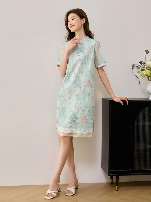 【专属特价】熙世界新中式国风刺绣连衣裙女2025夏新款气质立领裙子改良旗袍 商品图4