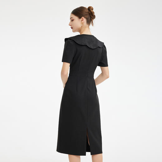 PF857斯尔丽2024新款轻国风设计感异形提花流苏可脱卸领搭配收腰连衣裙 商品图1