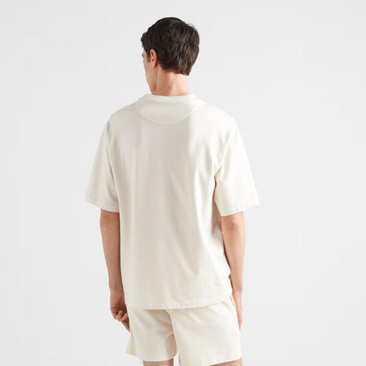 PRADA 普拉达 男士珐琅金属三角形徽标棉质圆领短袖T恤 米色 UJN861 14LK F0018 商品图2