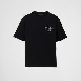 PRADA 普拉达 男士字母三角形徽标印花棉质圆领短袖T恤 黑色 UJN896 14K7 F0002
