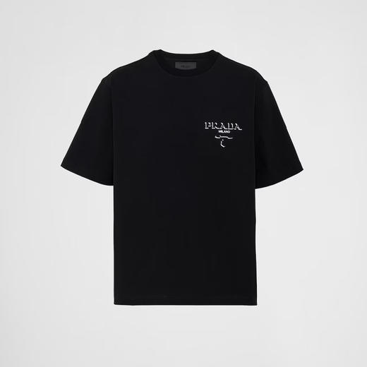 PRADA 普拉达 男士字母三角形徽标印花棉质圆领短袖T恤 黑色 UJN896 14K7 F0002 商品图0