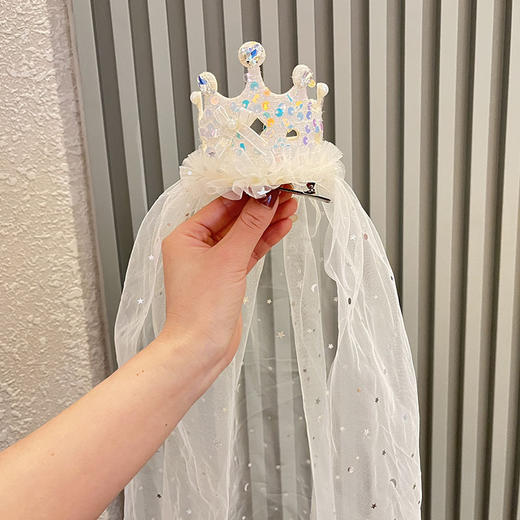 【限时特价！好用不伤发】可爱儿童亮片头纱生日帽发箍甜美皇冠蝴蝶结发夹跨境公主宝宝发饰 商品图7