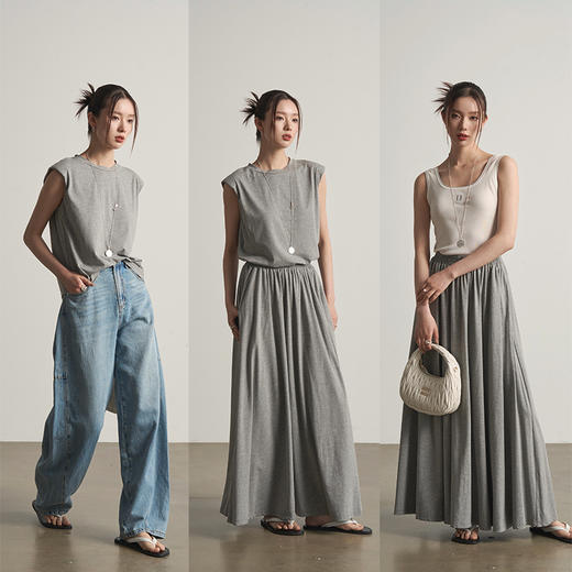 UMILAB【治愈】棉莫混纺柔软亲肤遮肉小飞袖背心+伞裙套装E180W 商品图2